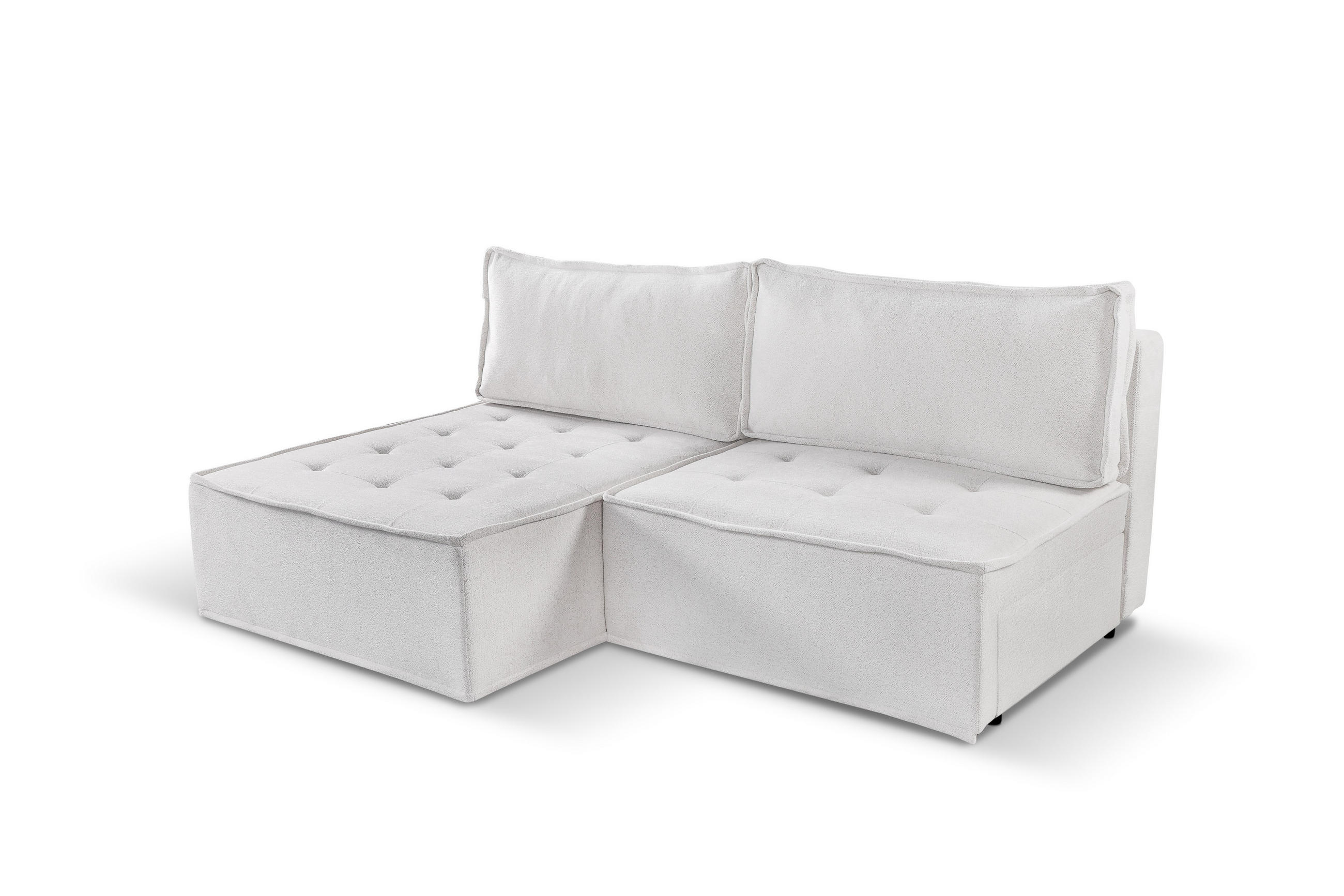 ECKSOFA Bohoo Mini Modernes Mit Schlaffunktion Ecru Links - Creme, Holz (140/200cm) - Kaiser Möbel