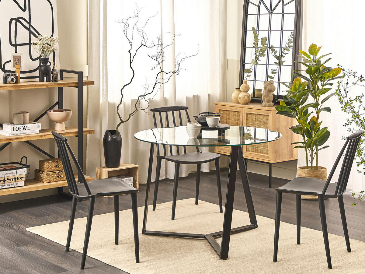 ESSTISCH 100/100/74 cm Schwarz Rund Kebri - Schwarz, Glas (100/100/74cm) - Beliani