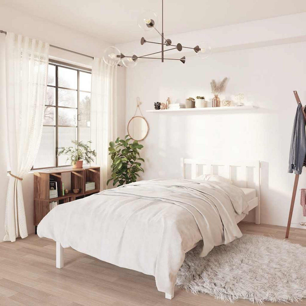 BETT mit Kopfteil, 100/200 cm, aus Massivholz Kiefer, in Weiß - Weiß, Holz - vidaXL