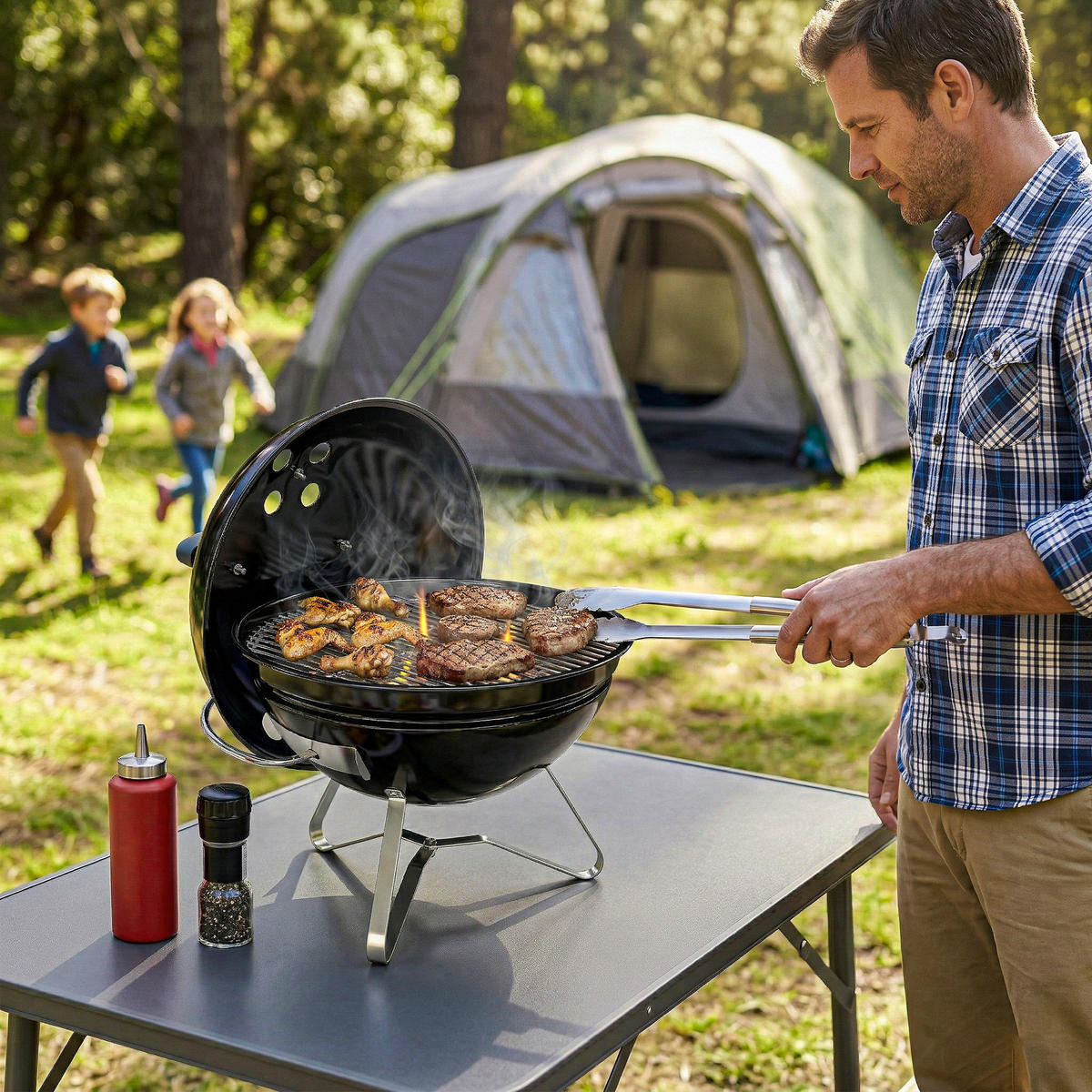 KUGELGRILL Metall Edelstahl Schwarz - Schwarz, Metall (41/44/41cm) - Outsunny