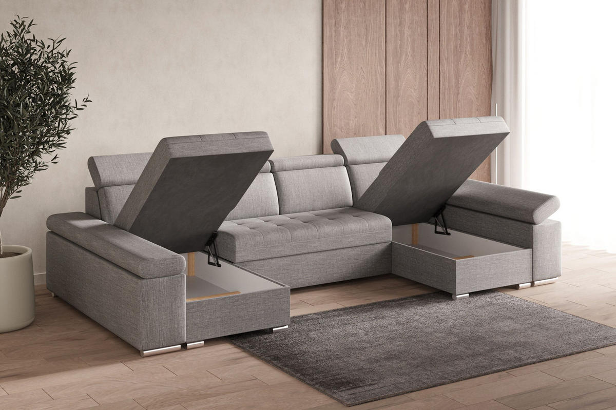 WOHNLANDSCHAFT - Ecksofa U - Luka U - Hellgrau (Twist 19) - Hellgrau, Holzwerkstoff (330/94/168cm) - Möblo
