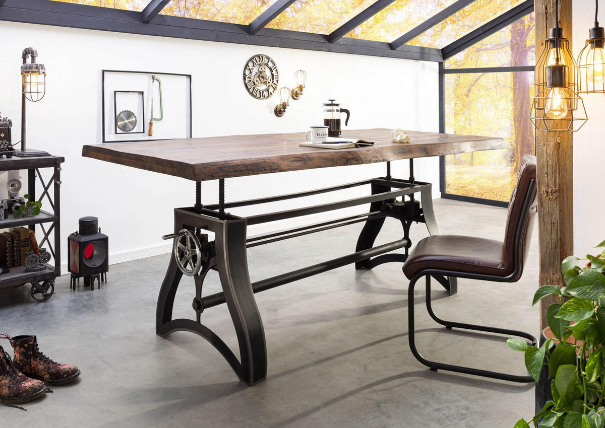 ESSTISCH Mango 220x100x67-91 höhenverstellbar natur geölt Manchester #203 - Braun, Holz (100/220/91cm) - Massivmoebel24