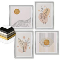 WANDBILDER 4er Set - 50x50 cm & 40x60 cm Silberner Rahmen - Minimalistische Pflanzenzeichnungen - Silberfarben, Kunststoff (50/50cm) - ArtPrintCave