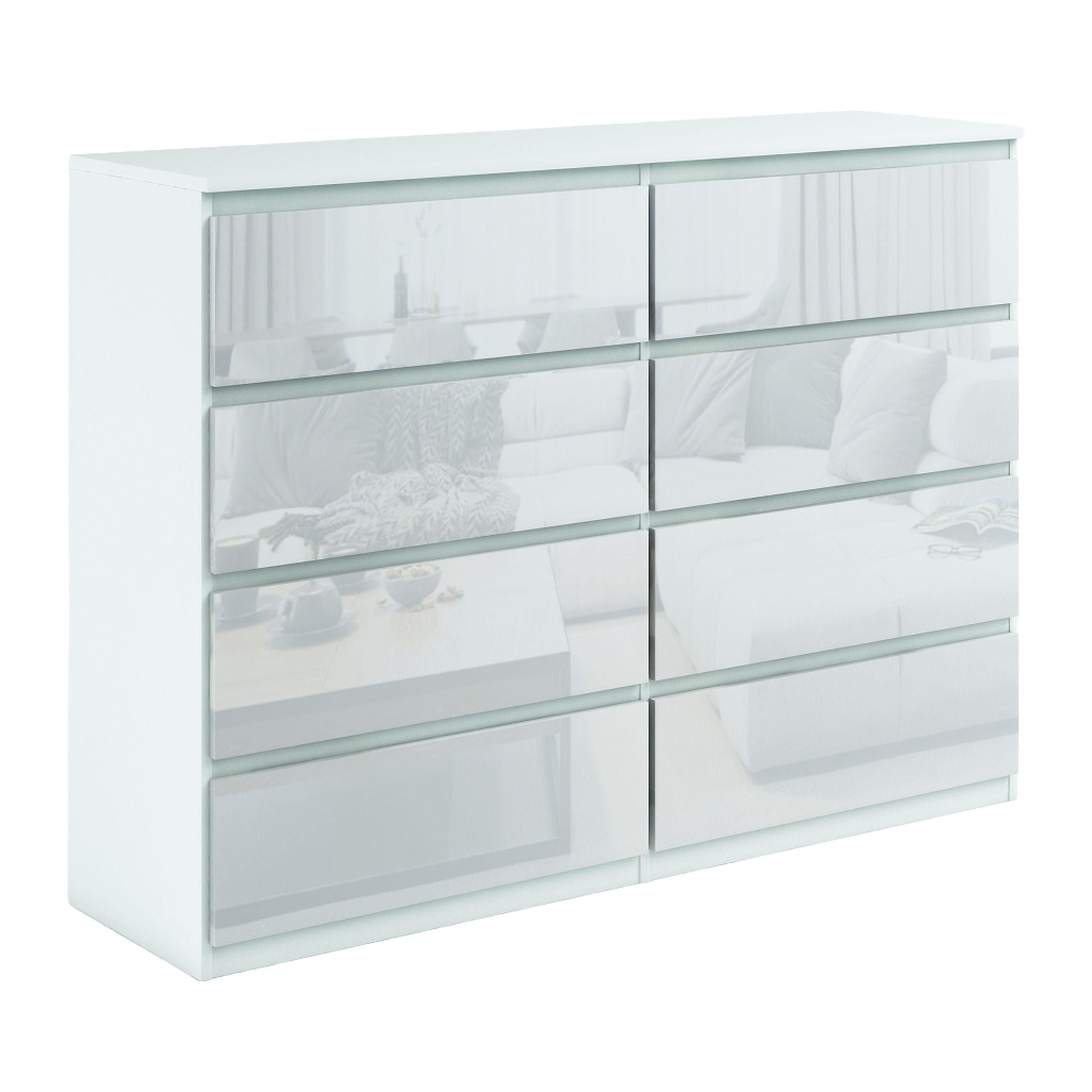KOMMODE NUDO 138,5/101,5/39cm mit 8 Schubladen Türen Weiß - Weiß Hochglanz/Weiß, Holzwerkstoff (138.5/101.5/39cm) - MASSENO