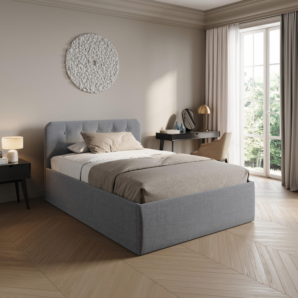 POLSTERBETT mit verstellbarem Lattenrost & Bettkasten, Kaltschaummatratze, 140 x 200 cm in Grau - Grau, Holzwerkstoff/Textil (140/200cm) - Home Collective