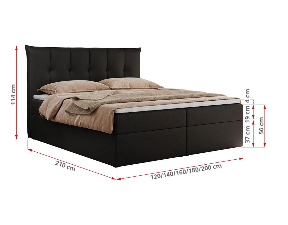 BOXBETT PREMIUM 10 140/200 Schwarz Kunstleder - H3 - Schwarz, Holz/Textil (140/200cm) - MKS