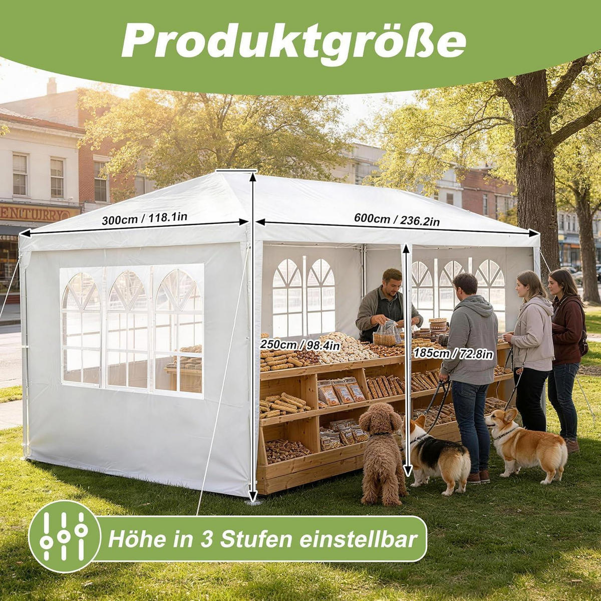 GARTENZELT 3 x 6 m Wasserdicht mit 6 Seitenwänden Weiß - Weiß, Textil (600/250/300cm)