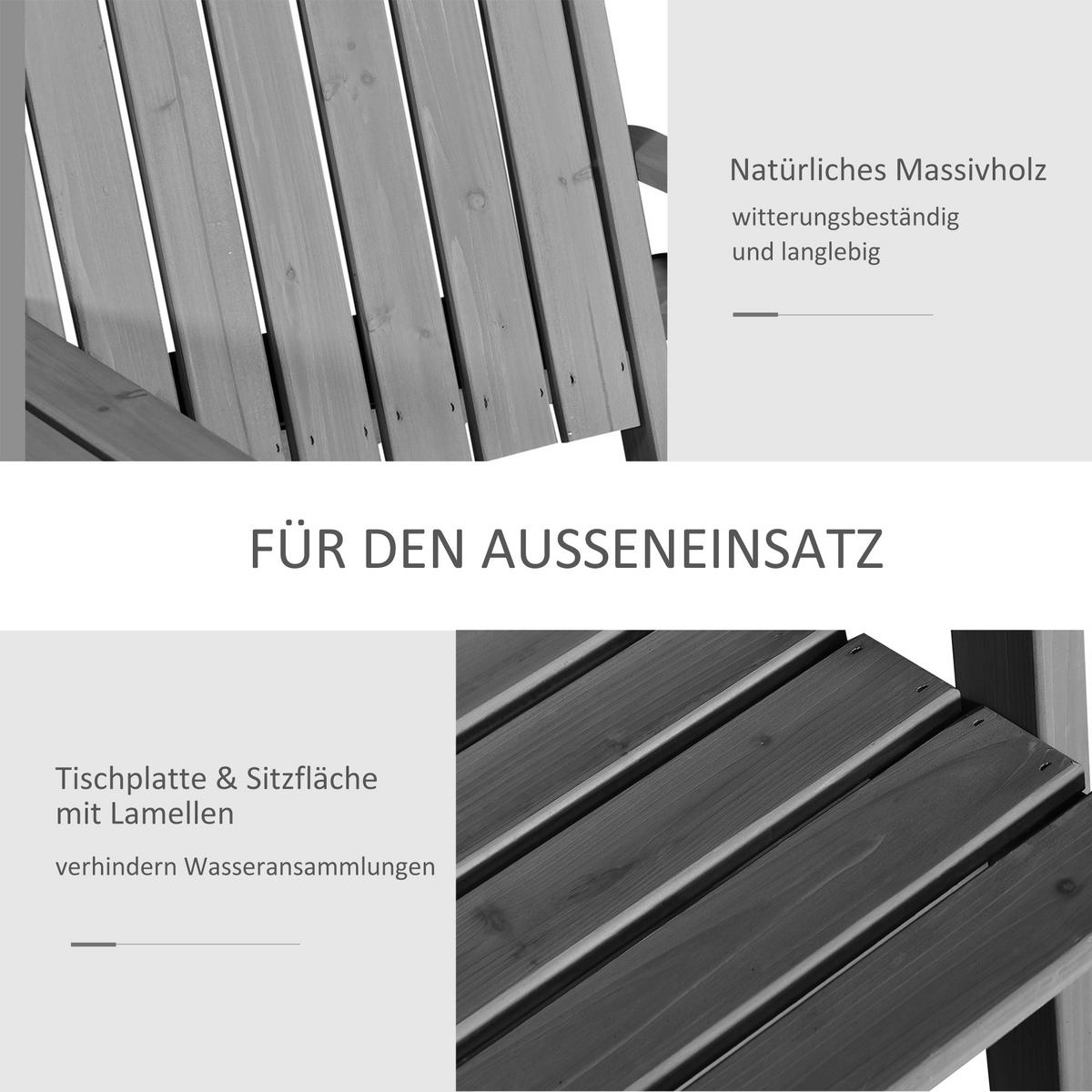 GARTENBANK, mit Tisch, 2 Stühle, 152 x 70 x 83 cm, Massivholz, Grau - Grau, Holz (70/83/152cm) - Outsunny