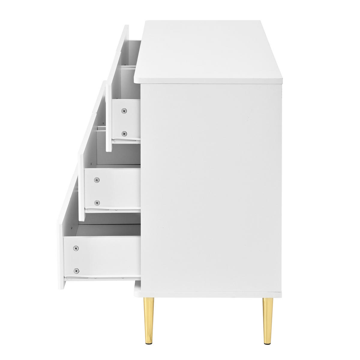 SIDEBOARD 6 Schubladen Metallfüße modern Stauraum - Weiß, Holzwerkstoff (40/75/120cm) - FLIEKS