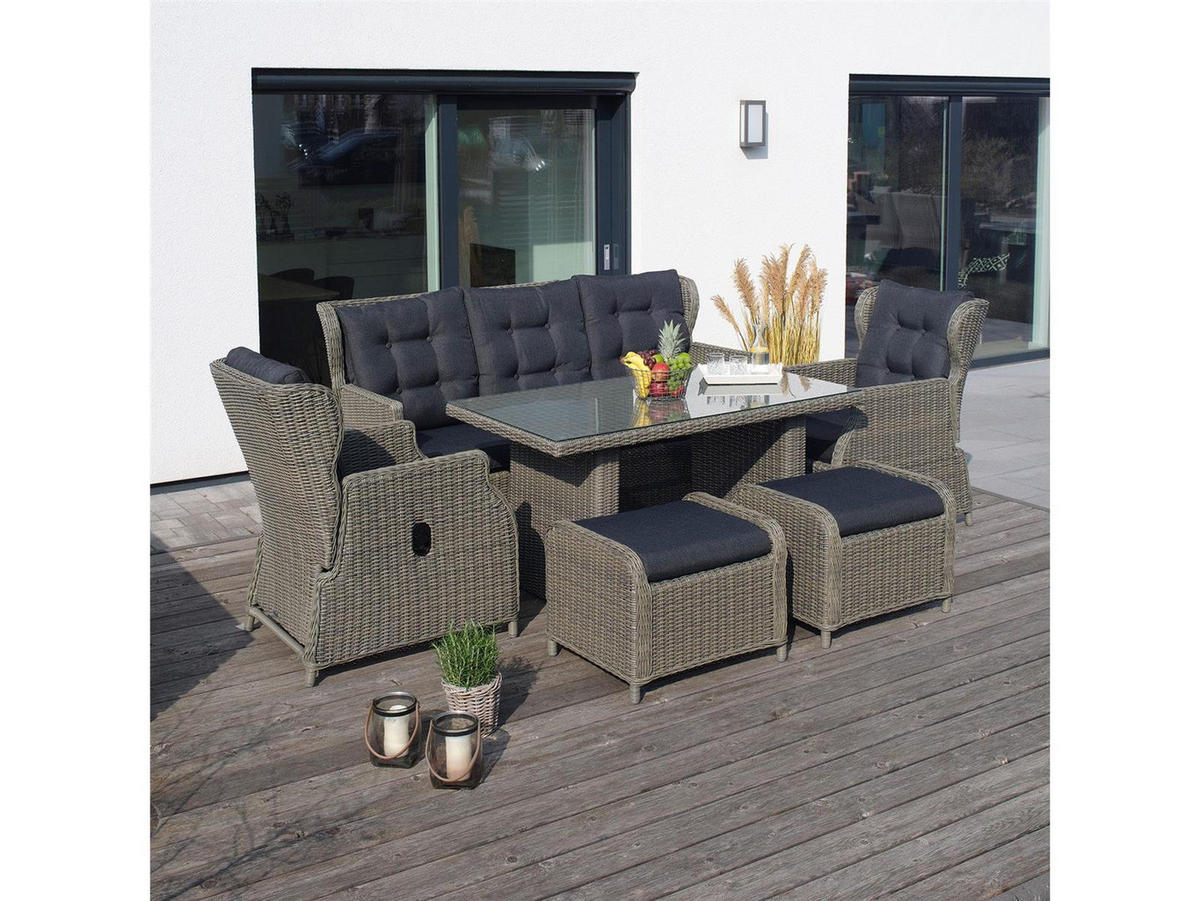 GARTEN-SITZGRUPPE Bilbao Braun Polyrattan für 7 Personen - Braun, Naturmaterialien - Green Spirit