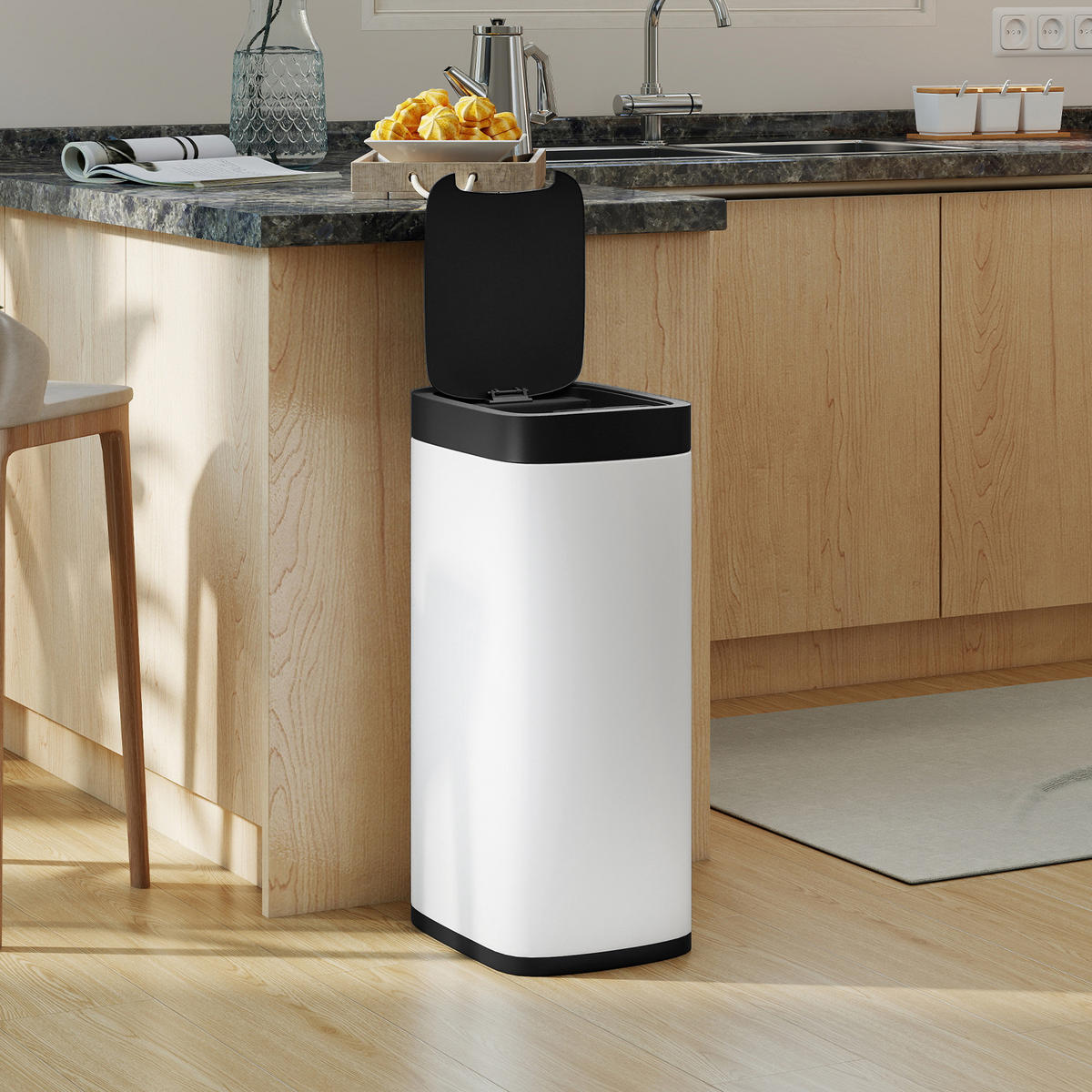 KÜCHENABFALLEIMER Creme Sensor Anti-Fingerprint 50L - Creme, Metall (35.5/68/26.5cm) - PANGIVO