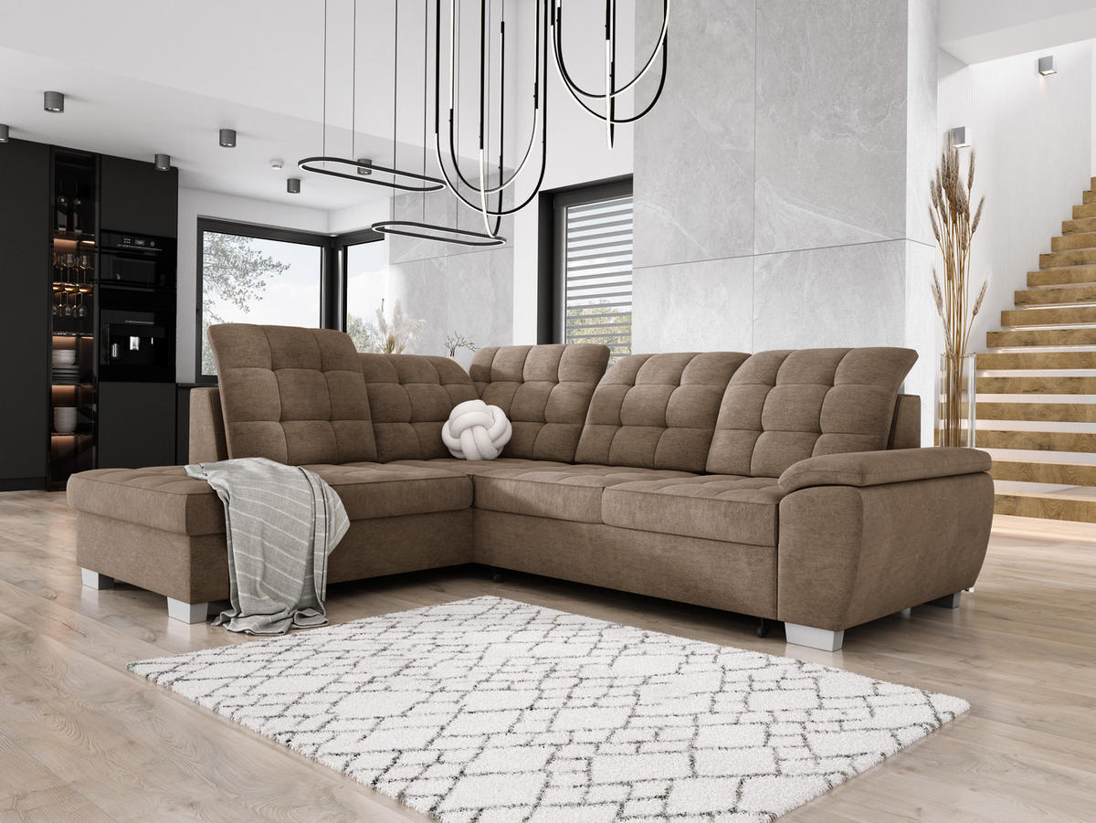 ECKSOFA LOTTA L-förmig Bettkasten verstellbare Kopfstützen hochwertige Verarbeitung lose Rückenkissen freistehend LINKS 212x258x106 cm Cappuccino - Cappuccino, Holz/Textil (212/258cm) - DomoHome