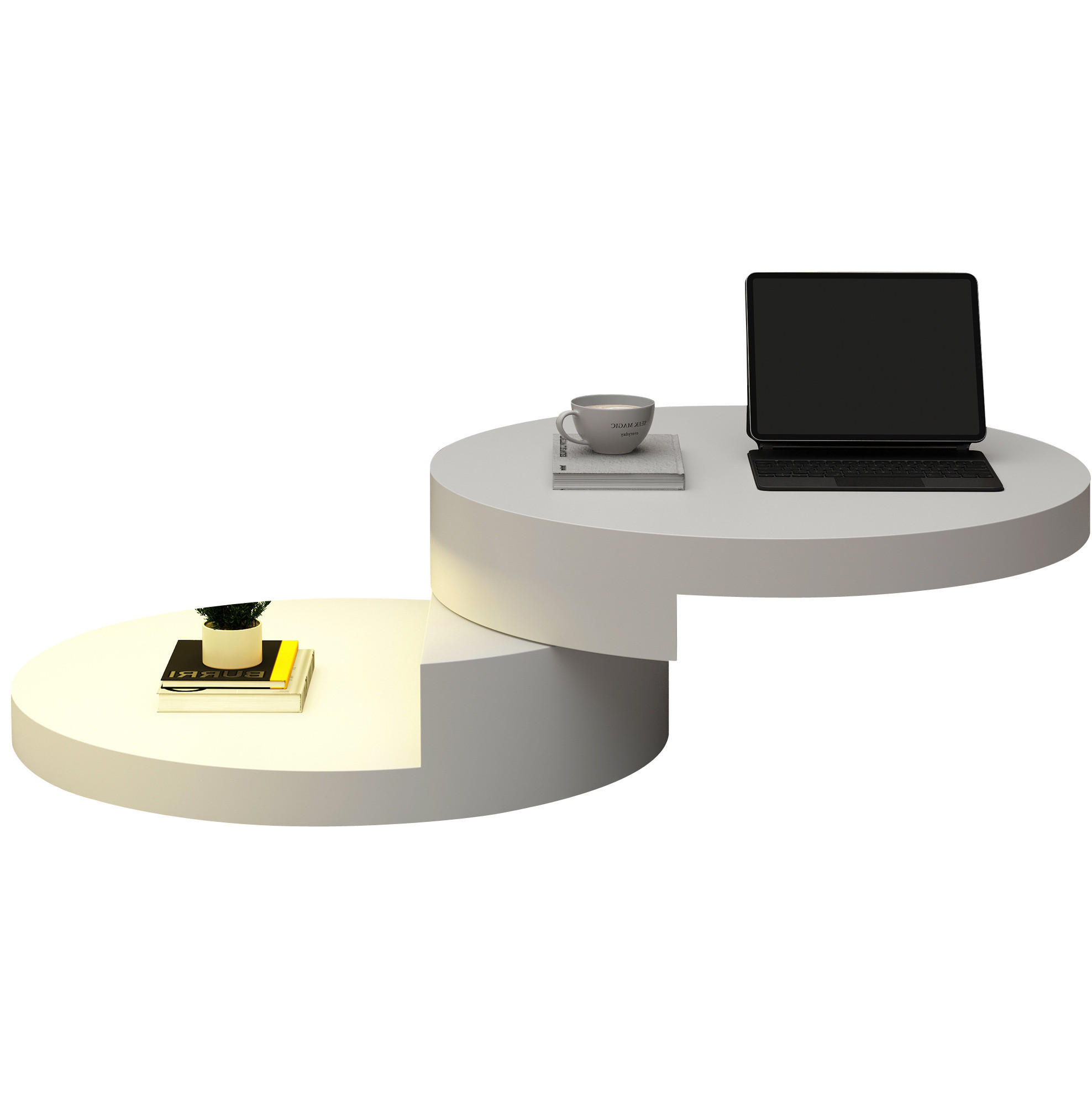 COUCHTISCH 70/70/35,5 cm weiß aus MDF mit drehbarer LED-Tischplatte - Weiß, Holzwerkstoff (70/70/35.5cm) - OKWISH