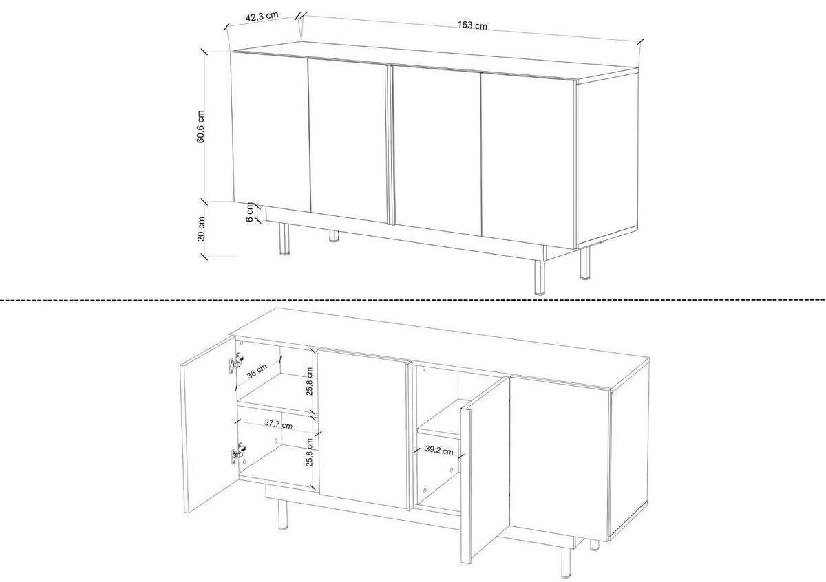 SIDEBOARD Artemisa Schwarz, goldener Akzent, Hochglanz - Schwarz Hochglanz/Schwarz, Holzwerkstoff/Metall (163/81/42cm) - Dancan