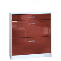 SCHUHSCHRANK Roma Schmal mit 2 Klappen und 1 Schublade, Platzsparender Schuhkipper, Weiß matt/Bordeaux Hochglanz (89 x 95,5 x 23 cm) - Bordeaux, Holzwerkstoff (89/95.5/23cm) - InnoFurn