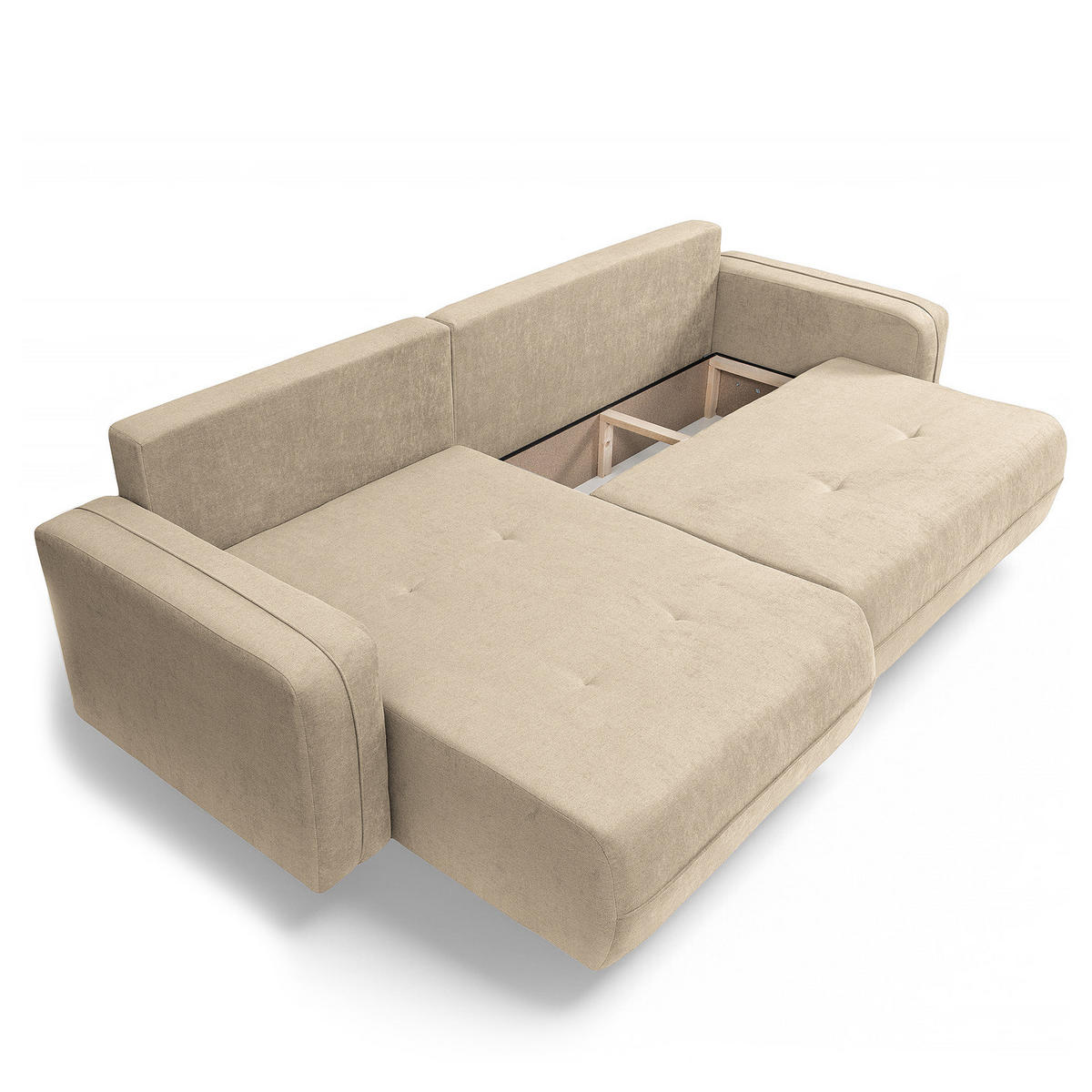 ECKSOFA mit Schlaffunktion - 272 cm - Creme/Schwarz, Kunststoff/Textil (272/145cm) - home24