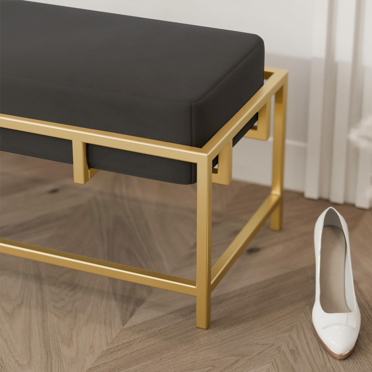 POLSTERBANK GLAM 80 cm Gold / Schwarz ,Metallgestell - Schwarz, Metall (80/45/35cm) - Idohome