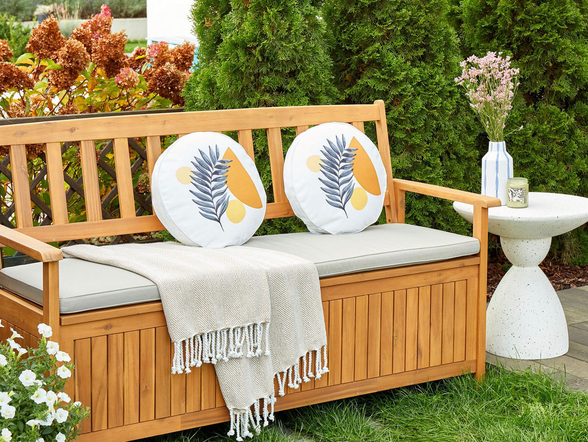 GARTENKISSEN 2er-Set Blattmuster weiß 40 cm Viozene - Weiß, Textil (40/40cm) - Beliani
