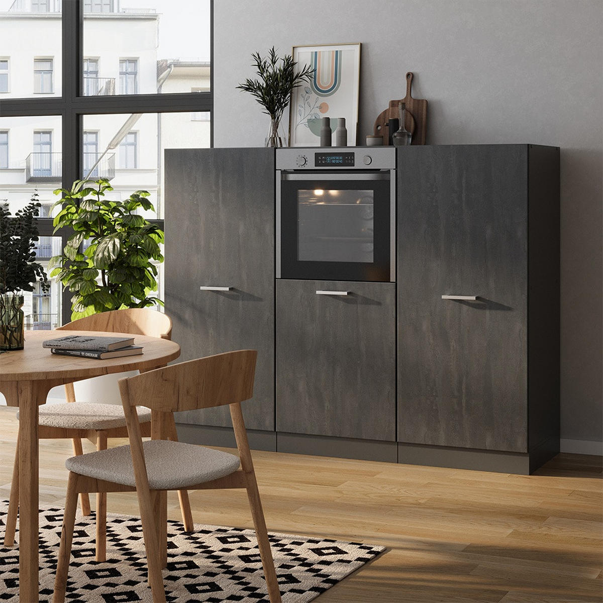 KÜCHENBLOCK R-Line Schwarz Beton/Anthrazit 180 cm ohne Arbeitsplatte - Anthrazit/Schwarz, Holzwerkstoff (180/143/46cm) - Vicco