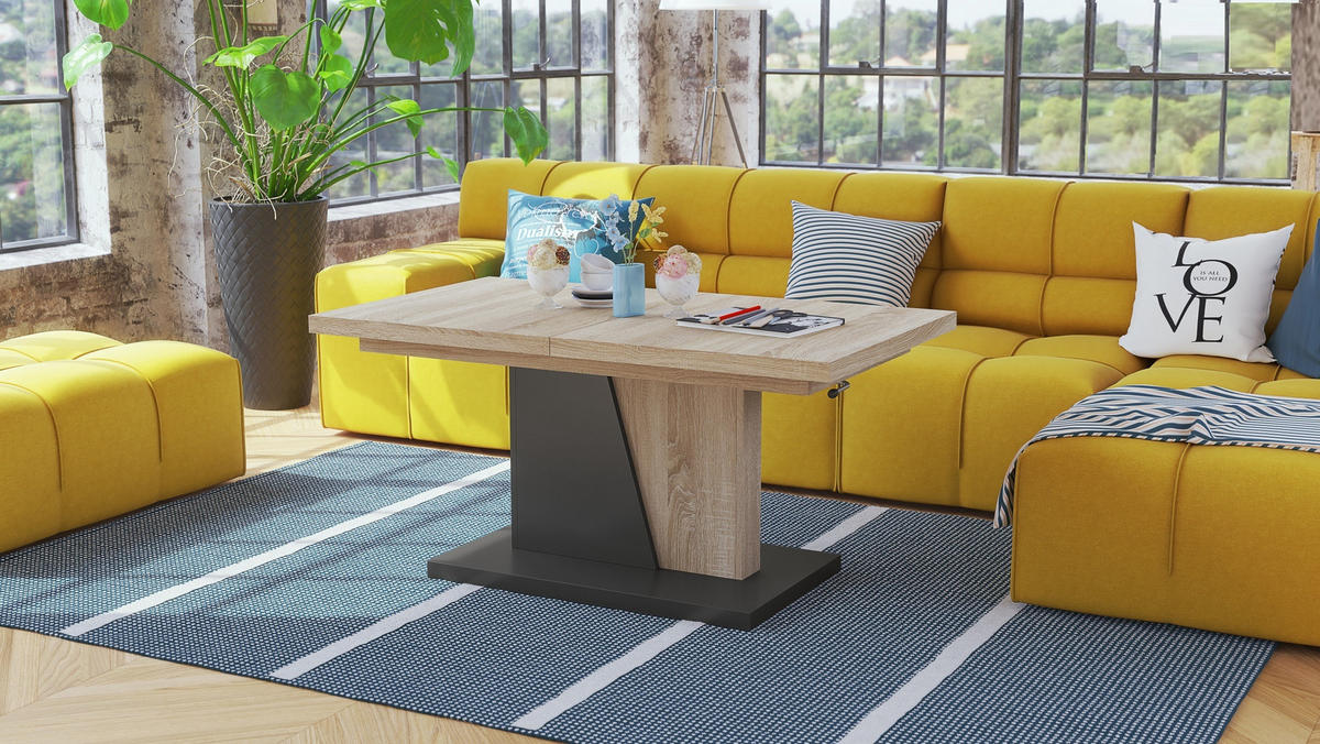 COUCHTISCH rechteckig Sonoma Anthrazit ausziehbar höhenverstellbar - Anthrazit/Sonoma Eiche, Holzwerkstoff (70/120/60cm) - designimpex