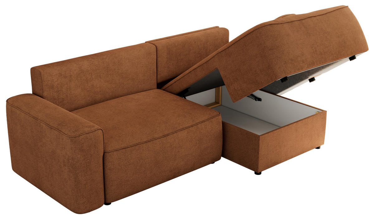 ECKSOFA BELLUNO L Orange Strukture - Rechts - Schwarz/Orange, Textil (233/144cm) - MKS