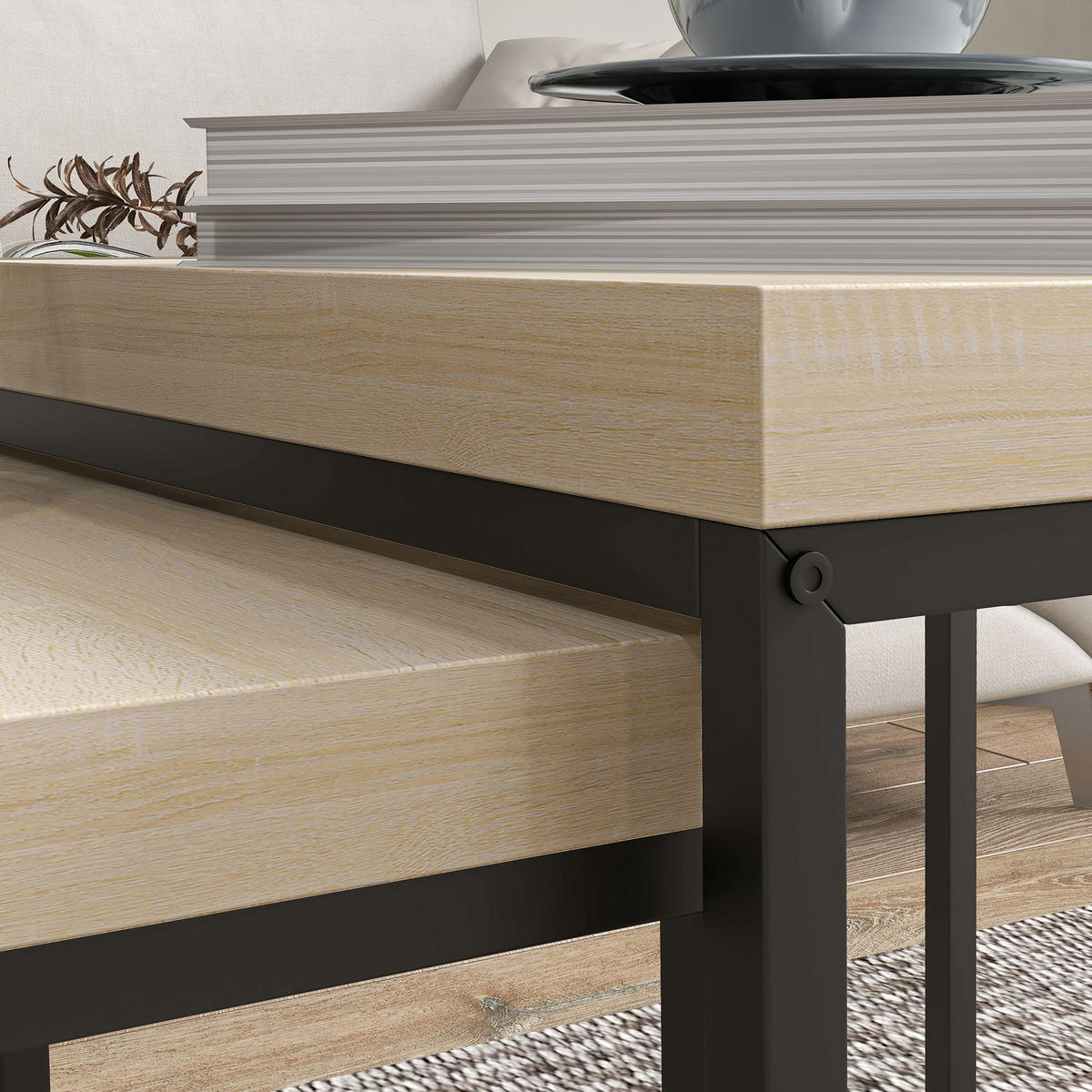 COUCHTISCH DE-15757 2er-Set nestbar Hellholz - Naturfarben, Metall (45/45/45cm) - ComfortXL