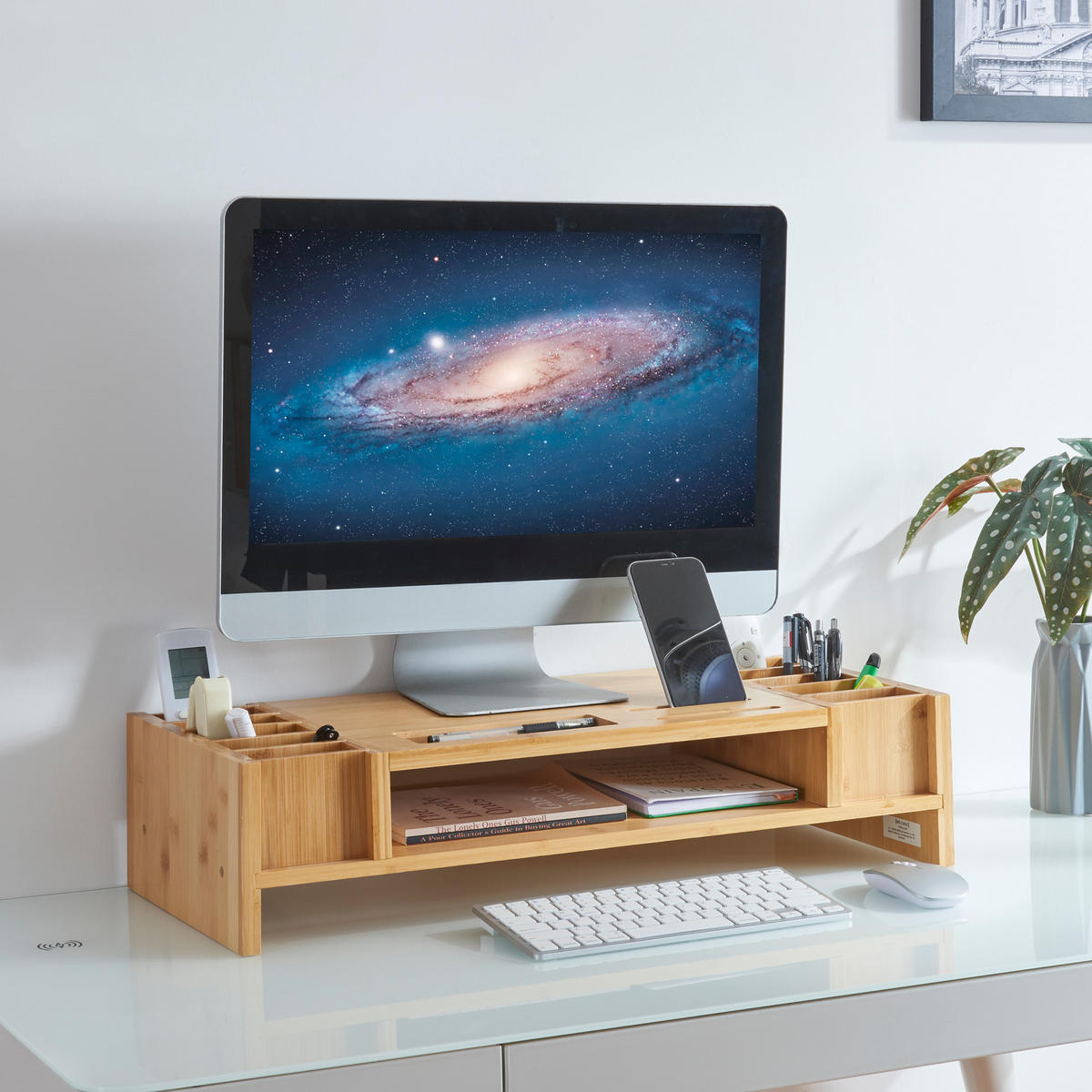 MONITORSTÄNDER Hartola - Naturfarben, Holz (28/65/15cm) - [en.casa]