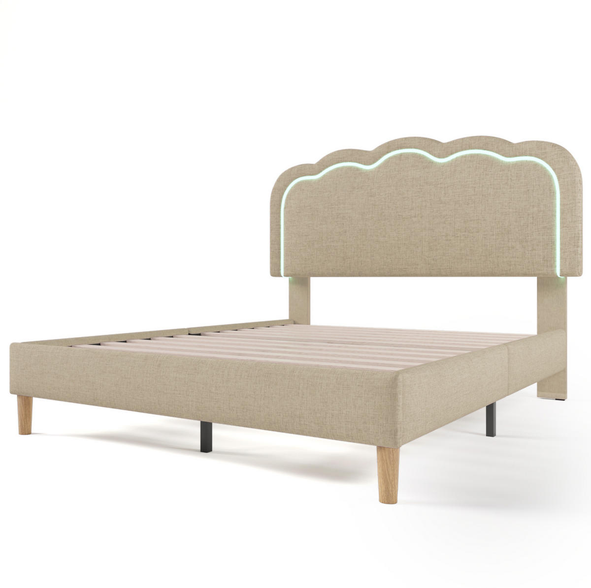 POLSTERBETT 140/200 cm Beige mit LED-Beleuchtung und verstellbarem Kopfteil - Beige, Textil (140/200cm) - Flora Grace