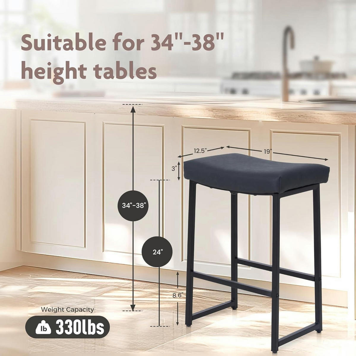BARHOCKER 2er Set mit Fußstütze PU-Leder Schwarz 62 cm - Schwarz, Kunststoff (45.5/62/33cm)