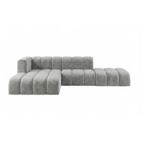 ECKSOFA Modulares In L-Form Mit Hocker, Velvet-Stoff Riviera, Grau, Links, GRAND Mini - Grau, Holz (295/179cm) - Kaiser Möbel