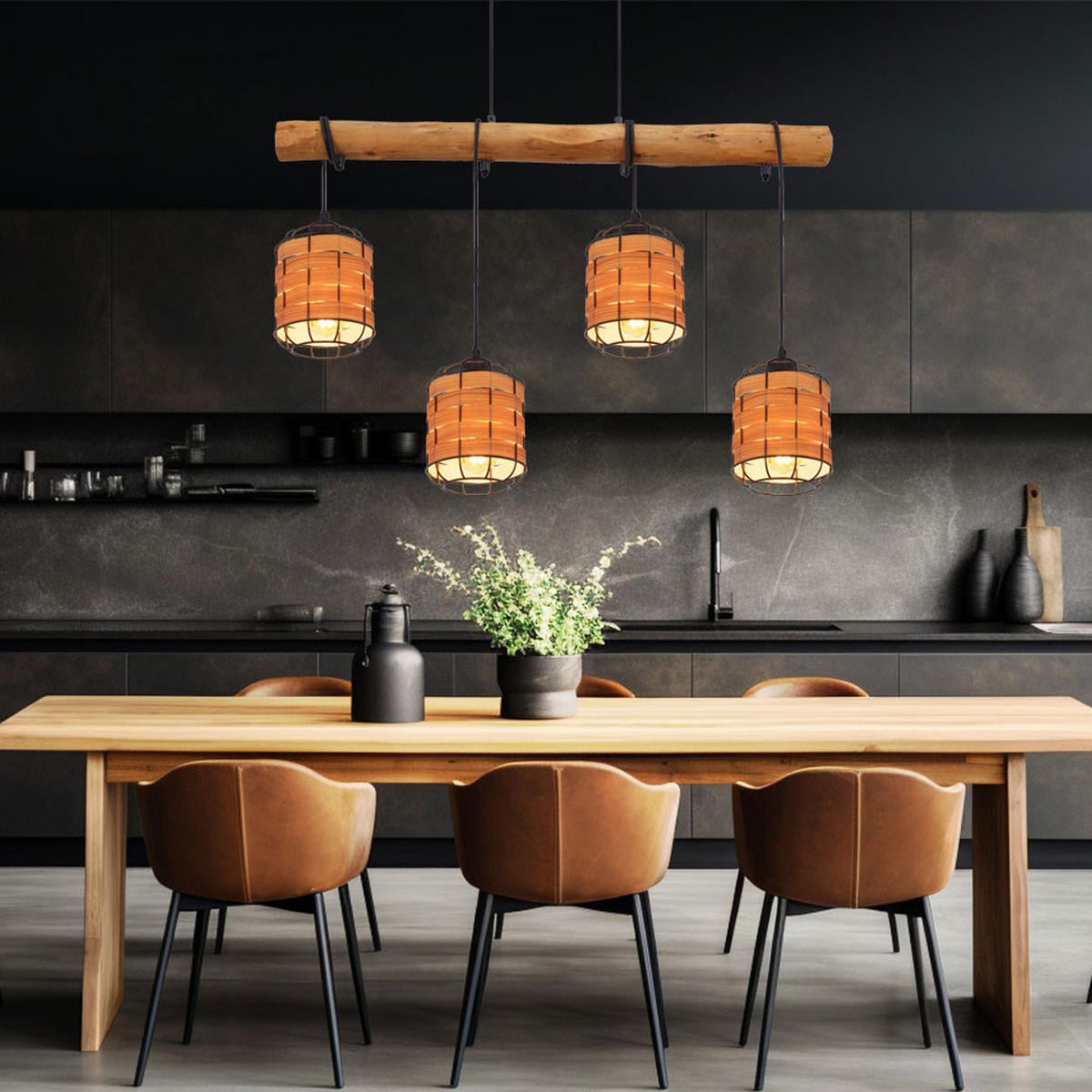 LED HÄNGELEUCHTE Metall Holzoptik Braun - Braun, Metall (80/15/120cm) - Globo Lighting