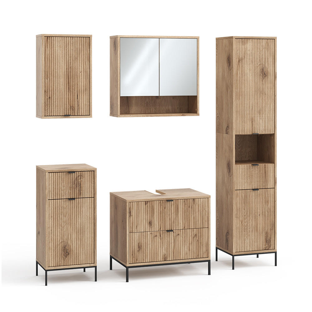 BADMÖBEL-SET Eliza Viking Oak 5 Teile - Eichefarben, Holzwerkstoff (70/63/45.1cm) - Vicco