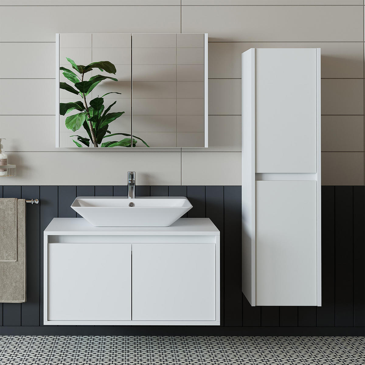 BADMÖBEL Set ATLANTIC-85 4-teilig - Weiß, Holzwerkstoff (85/150/45cm) - Roomart