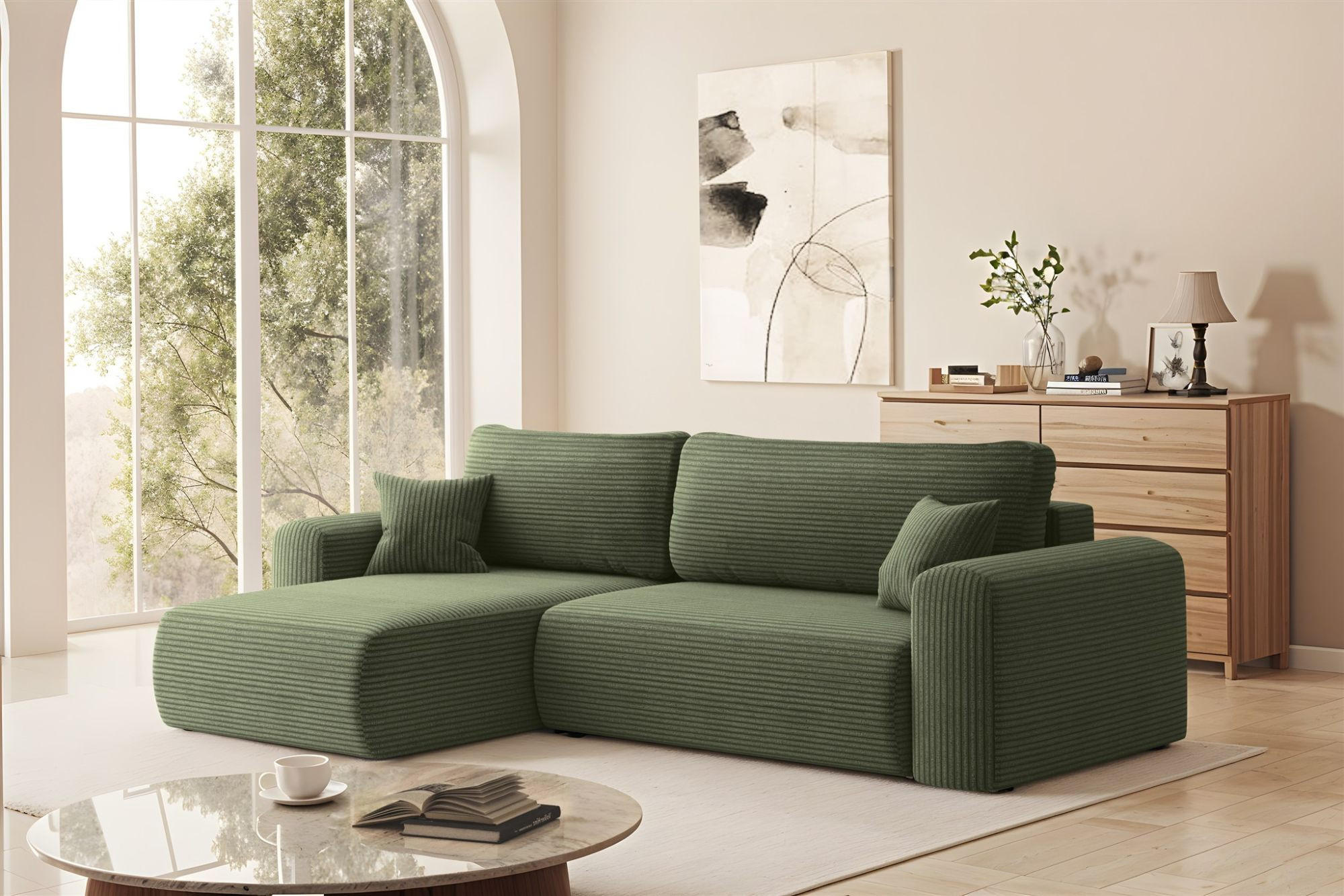 ECKSOFA Flora In Poso - Hellgrün, Holzwerkstoff/Textil (145/272cm) - Fun Möbel