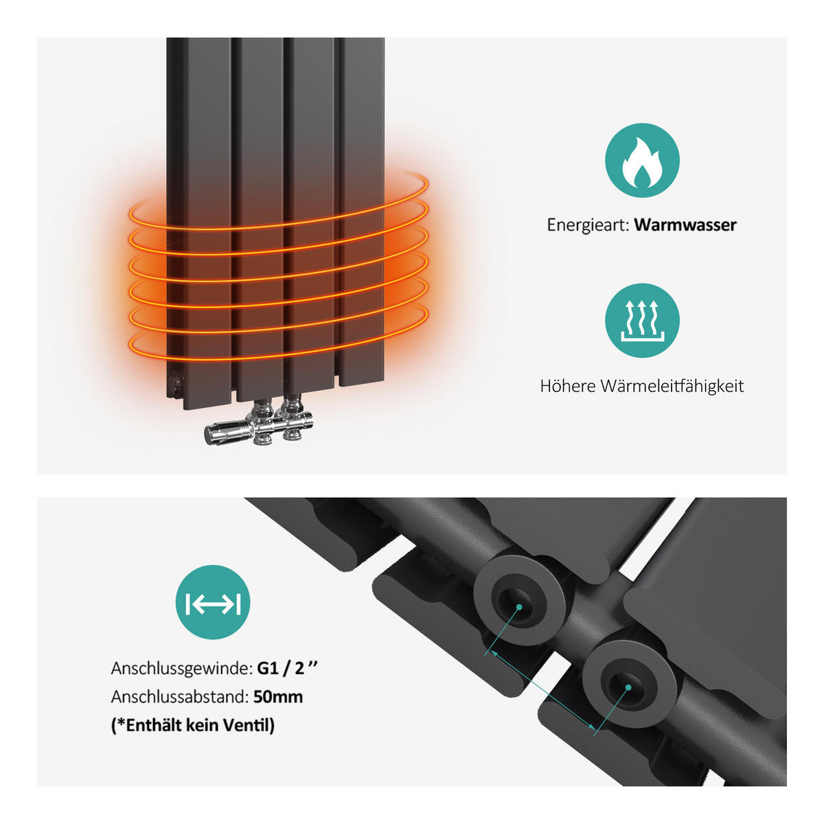 HEIZKÖRPER Flachheizkörper Anthrazit 180/30/6,3 cm - Anthrazit, Metall (30/180/6.3cm) - EMKE