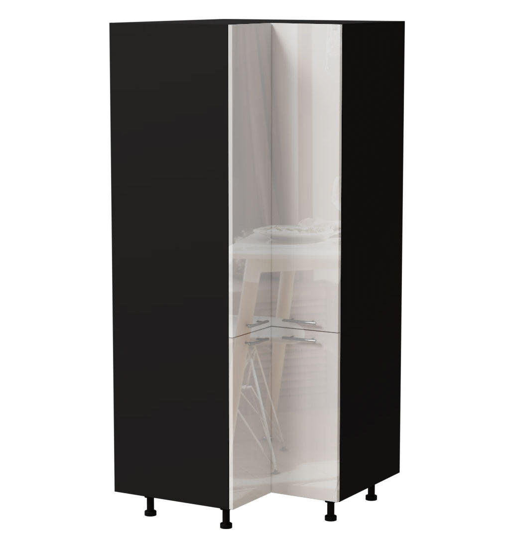 Feldmann-Wohnen Eckvorratsschrank Weiß Hochglanz, Schwarz 90x207x90 cm