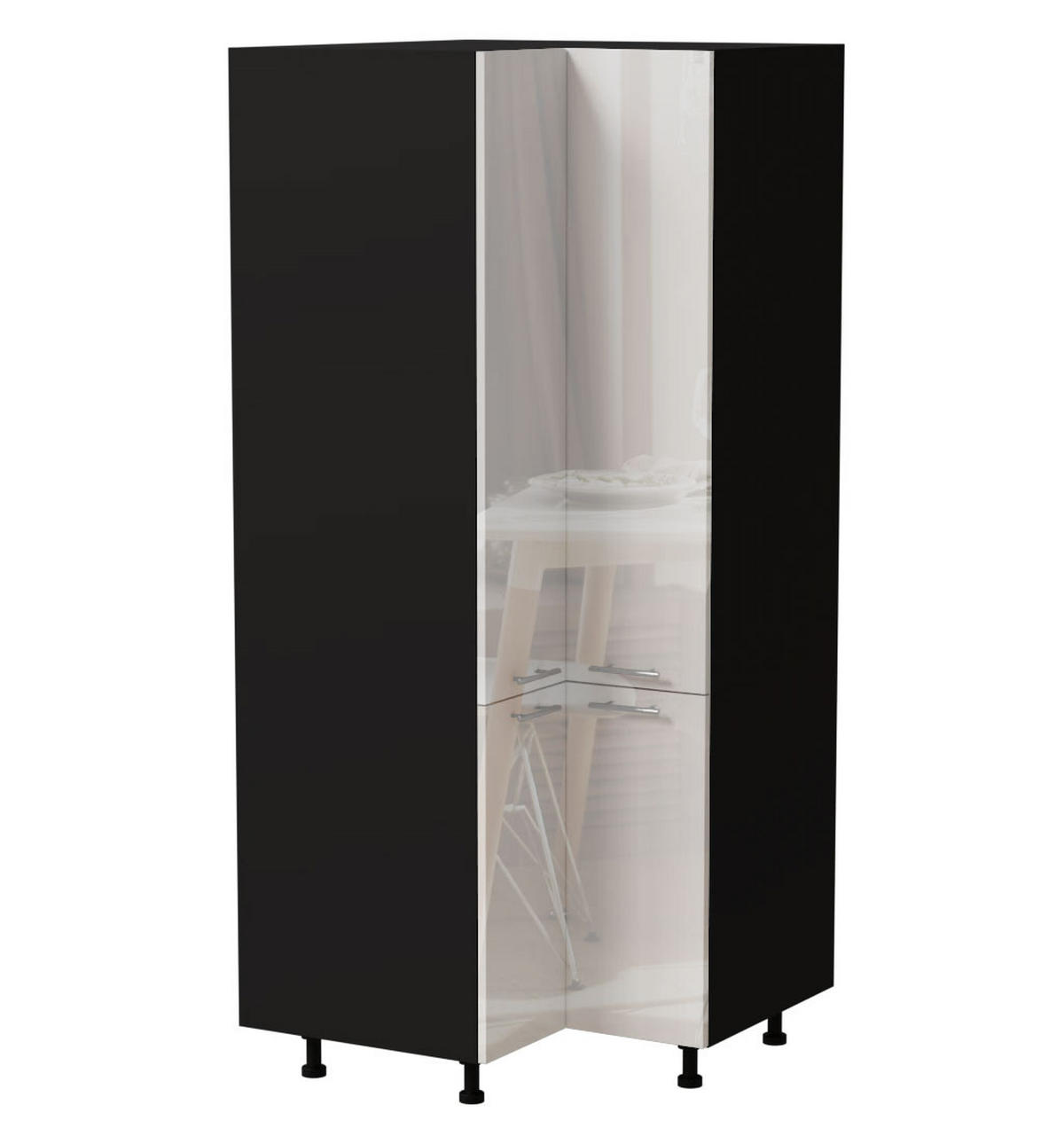 ECKVORRATSSCHRANK Essen D24N/207 Weiß Hochglanz / Schwarz Matt 90 / 90 / 207cm - Weiß Hochglanz/Schwarz, Holz/Holzwerkstoff (90/207/90cm) - Feldmann-Wohnen