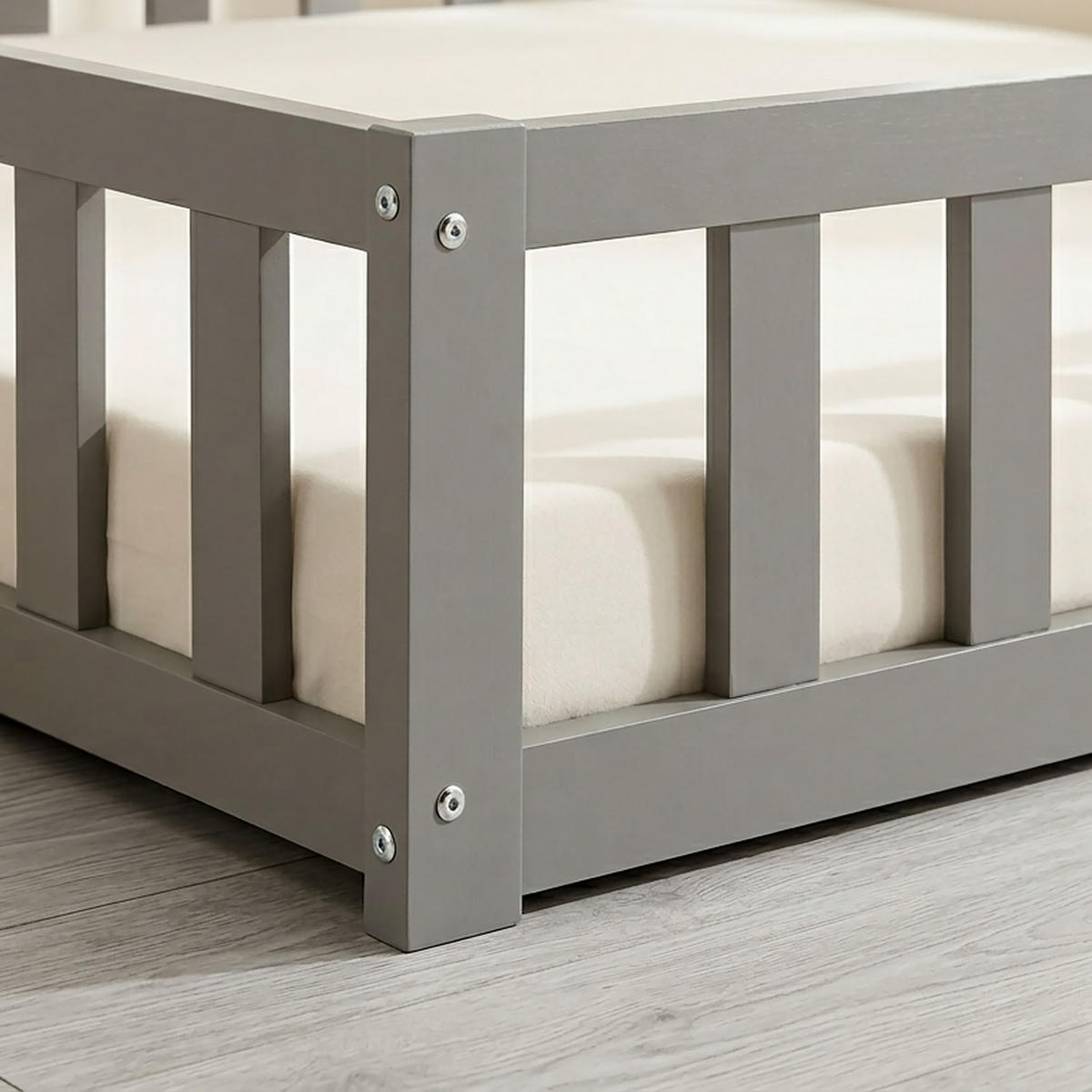 BODENBETT Grau 90x200 cm mit Lattenrost Kind - Grau, Holz (90/200cm) - Homestyle4u