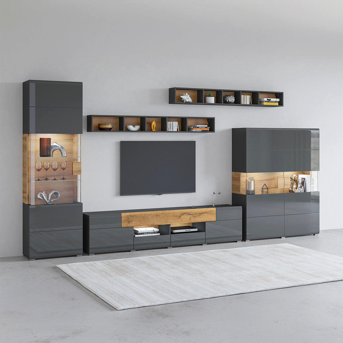TV-MÖBEL Jules Grau und Holz - Grau, Holzwerkstoff (208/47/39cm) - Petits-meubles