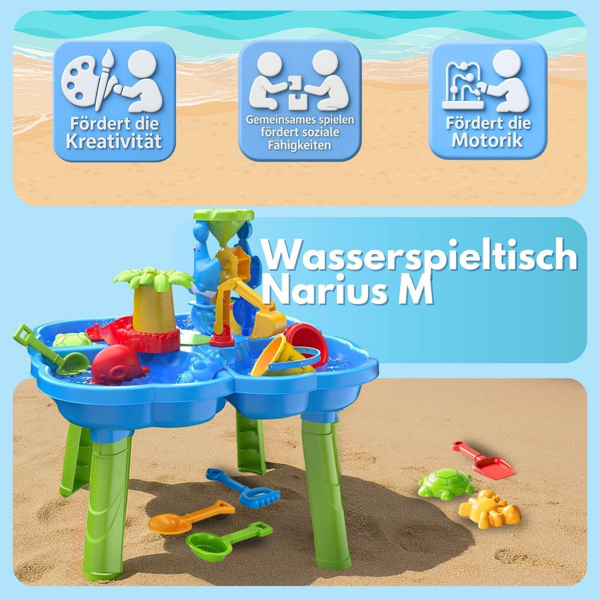 WASSERSPIELTISCH NARIUS M mit Zubehör 20 Teile - Multicolor, Kunststoff (58/58/62cm) - Coemo