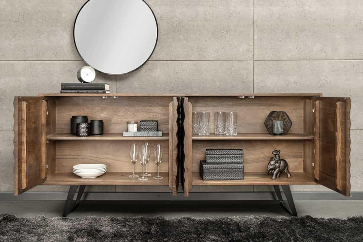 SIDEBOARD HURRICANE Akazie Braun 175cm - Schwarz/Braun, Holz/Metall (175/76/40cm) - riess-ambiente
