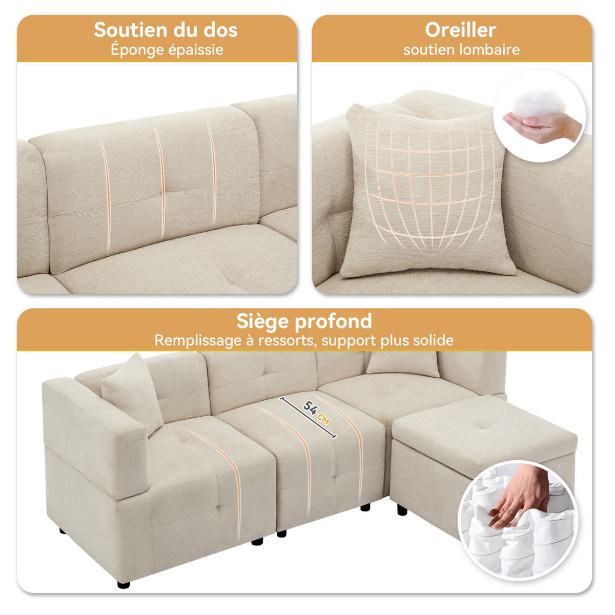 ECKSOFA 204/126/69 cm Beige aus Chenille mit Stauraum - Beige, Textil (126/204cm) - OKMYHOME