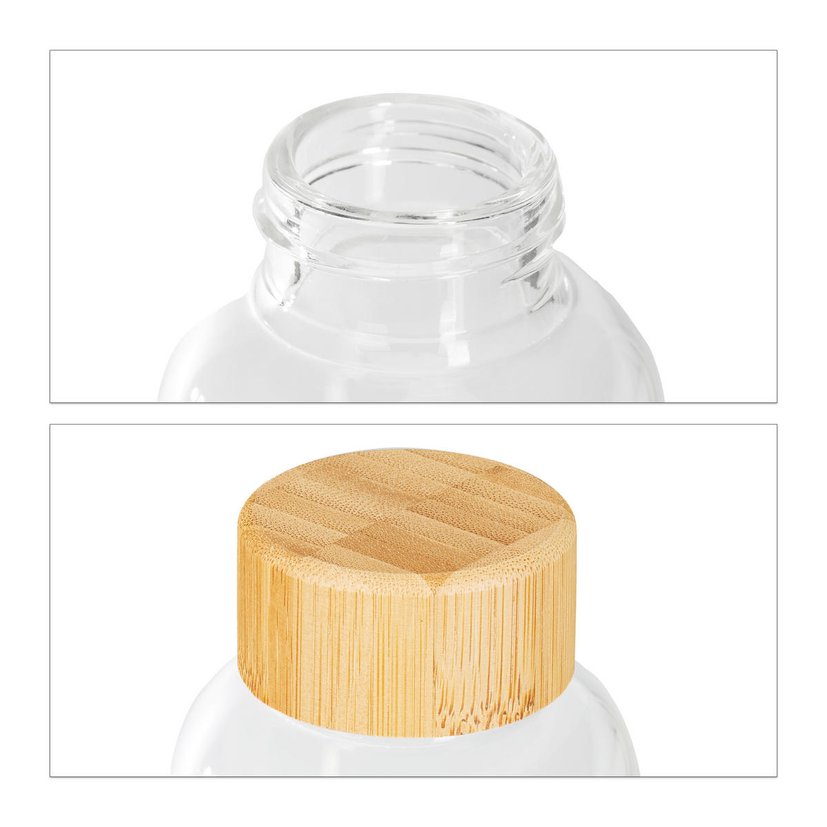 6XTRINKFLASCHE - Multicolor, Glas/Holz (0.5L) - Relaxdays