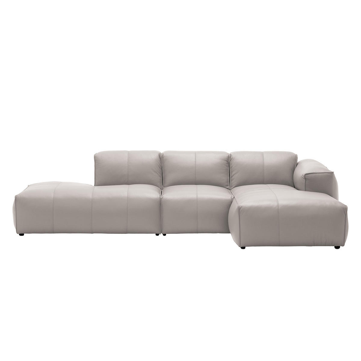 ECKSOFA mit Chaiselongue - Hellgrau/Schwarz, Leder/Kunststoff (290/173cm) - home24