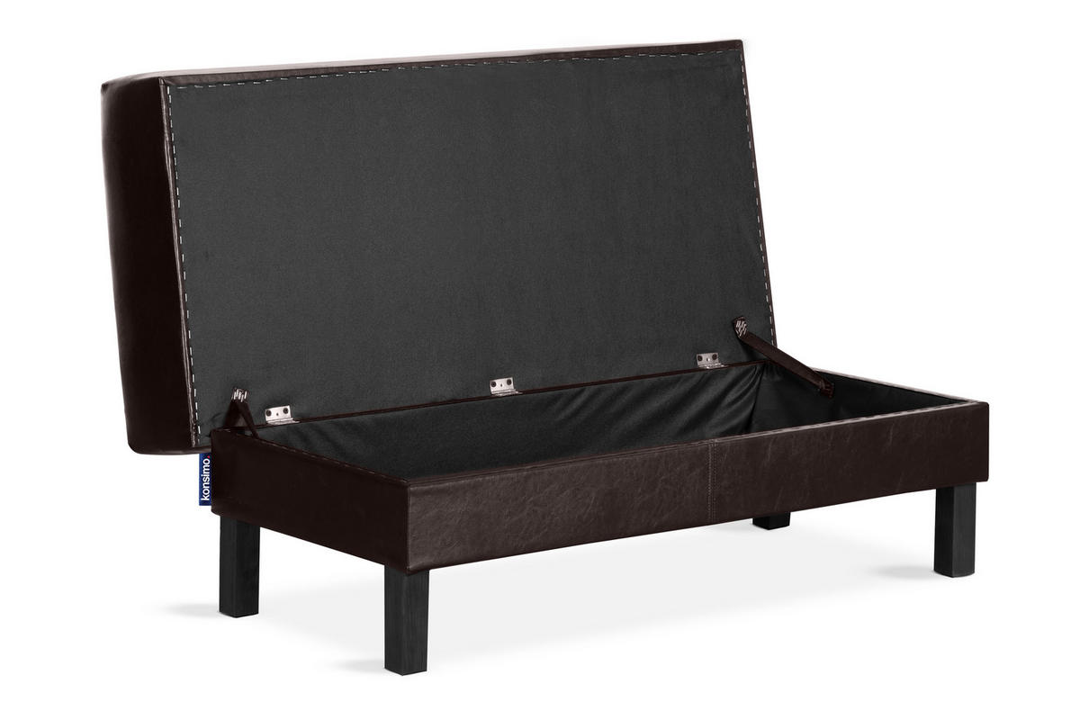 SITZHOCKER ESPECTO auf hohen Holzbeinen, Dunkebraun - Dunkelbraun/Schwarz, Textil (106/47/56cm) - KONSIMO®
