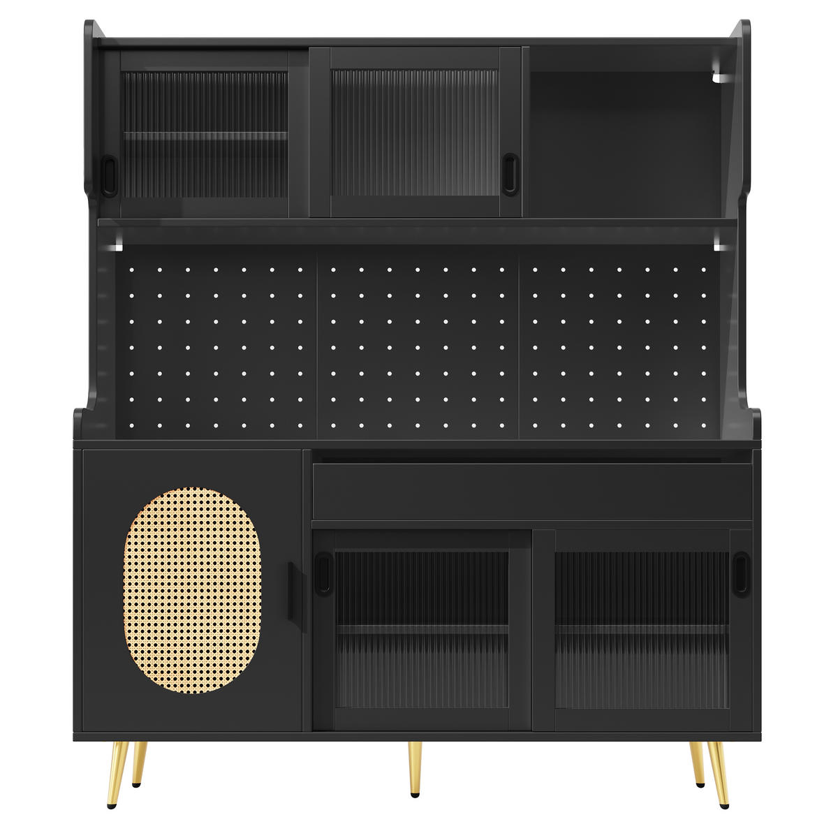 BUFFETSCHRANK 145/39/171 cm schwarz aus MDF mit LED-Lichtleiste - Schwarz, Holzwerkstoff (145/171/39cm) - OKWISH