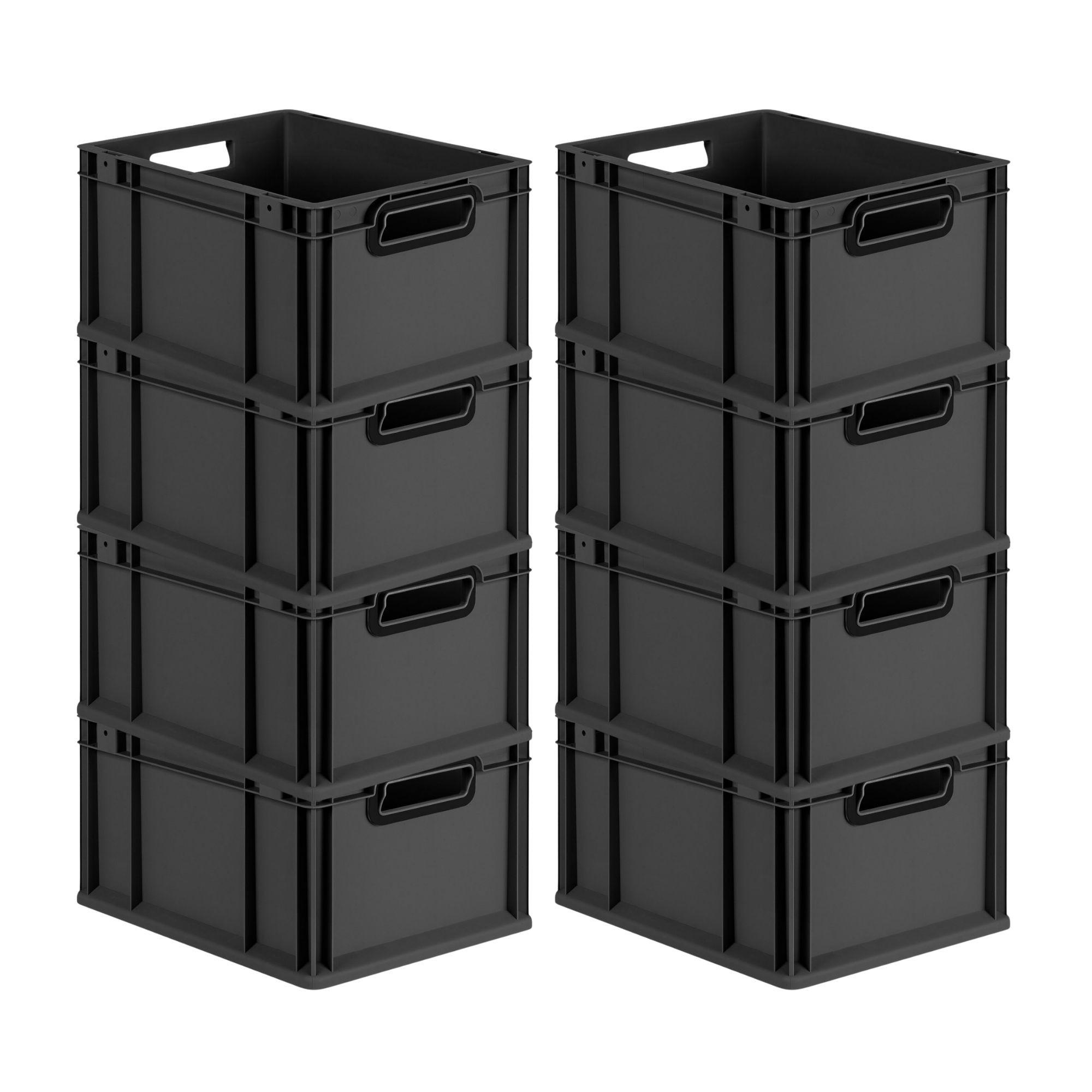 EUROBOX 8x NextGen Color 22x30x40 cm 20 Liter Griffe schwarz offen, Schwarz - Anthrazit/Schwarz, Kunststoff (30/22/40cm) - PROREGAL