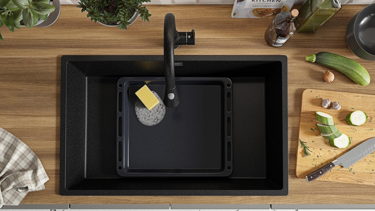 SPÜLBECKEN London Slim, 2-er set Anthrazit 76/47 cm 1 Becken + Ablauf-Set ab 80er Unterschrank - Chromfarben/Anthrazit, Kunststoff (76/20/47cm) - Primagran