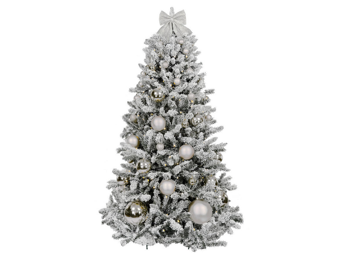 LAALU WEIHNACHTSBAUM geschmückt künstlich mit 73 Ornamenten SILVER CHRISTMAS 180 cm Baum mit Ständer und Weihnachtsornamenten - Silberfarben/Weiß, Kunststoff (180cm) - LAALU