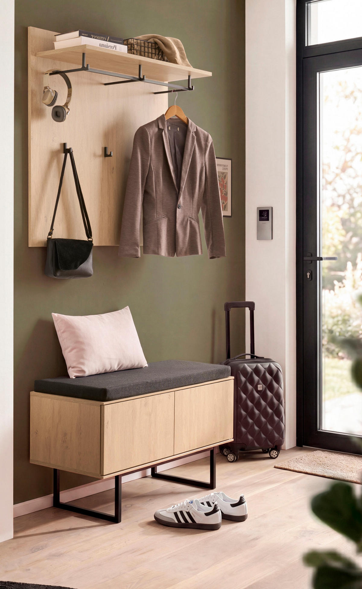 GARDEROBE-SET Stone Eiche 3-teilig 90 cm, Garderobenkombination in modernem Design - Eichefarben/Schwarz, Holzwerkstoff/Metall (90/200/40cm) - Furn.Design